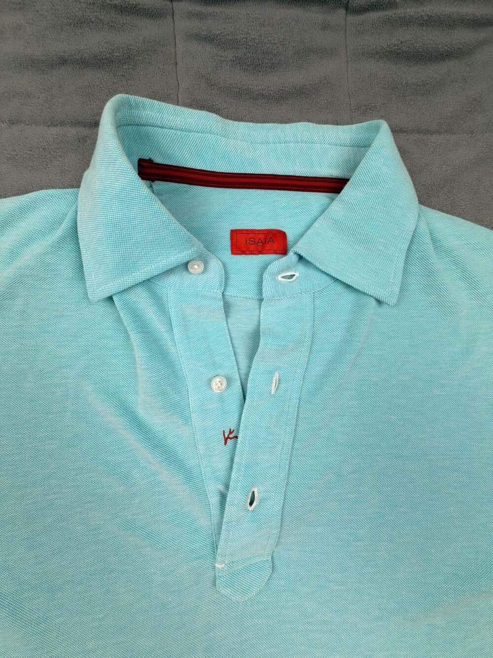 Isaia Napoli Men's Washed Cotton Piquet Polo Shirt, Light Blue, Size Large